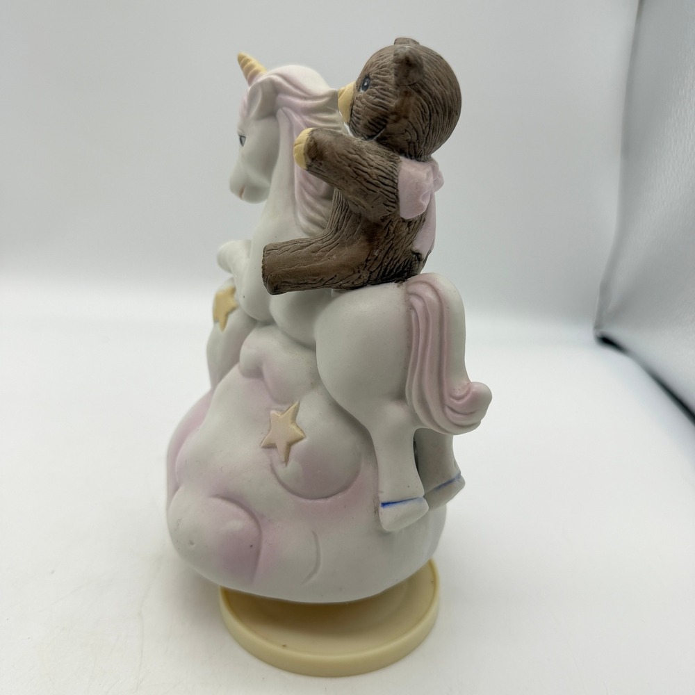 VTG Unicorn Musical Figurine teddy bear nursery Porcelain Cloud Stars Decor - Picture 4 of 9